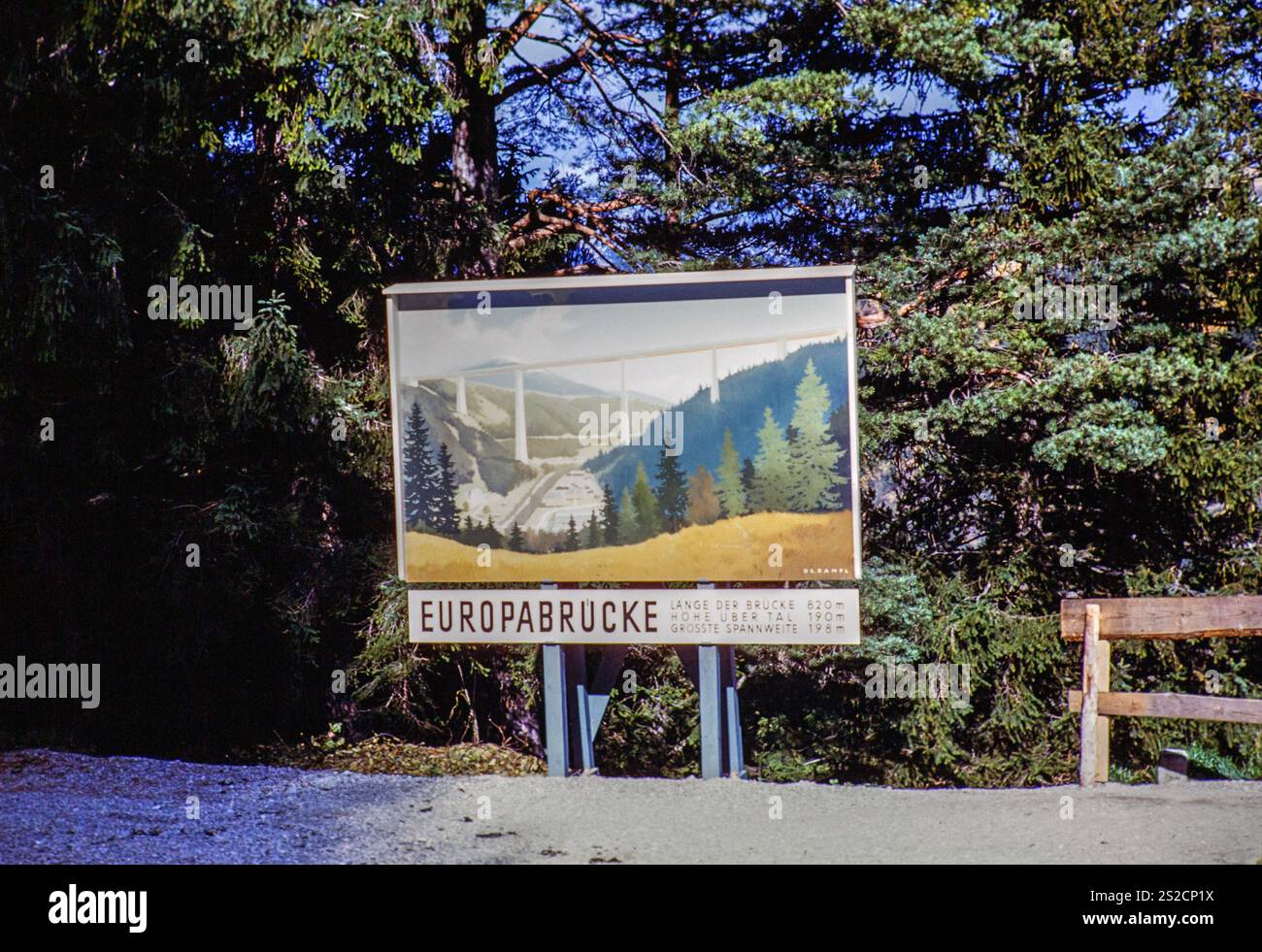 Poster billboard Europabrucke bridge  the “Bridge of Europe” south of Innsbruck,  Brenner Highway, Tyrol, Austria photographed 1960 Stock Photo