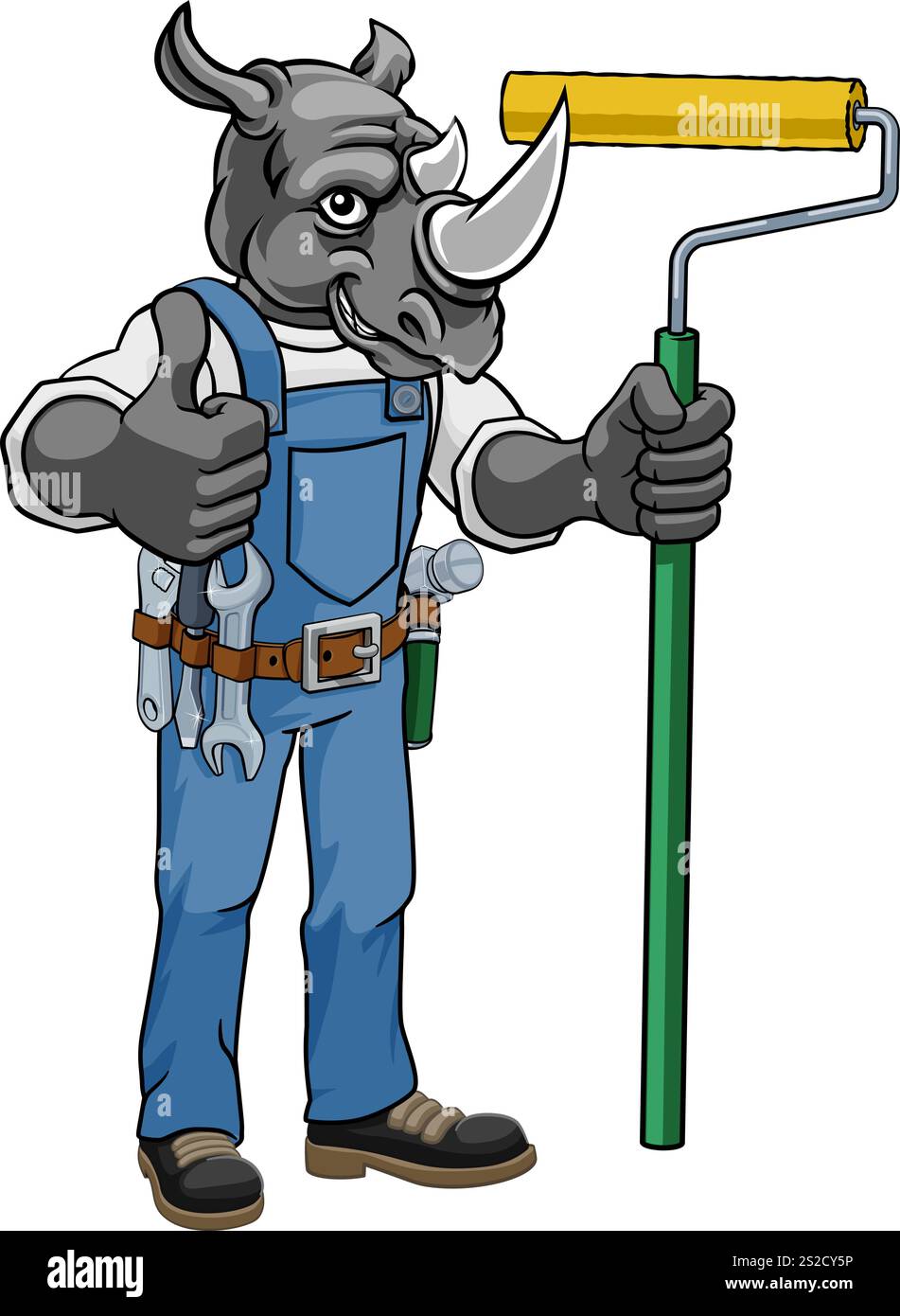 Rhino Painter Decorator Paint Roller Mascot Man Stock Vector