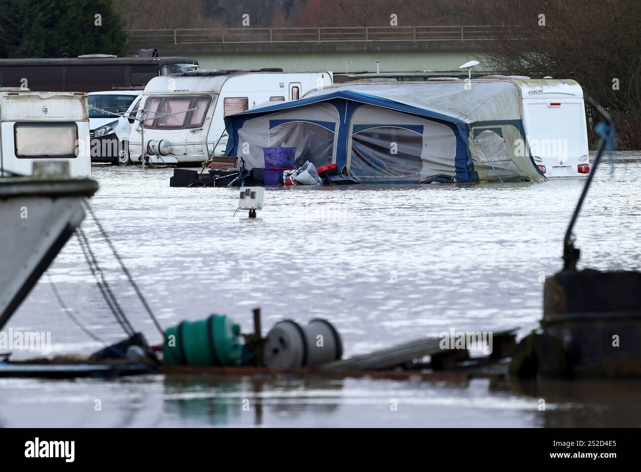 A tent sits in the floods of the river Soar at the caravan parks in