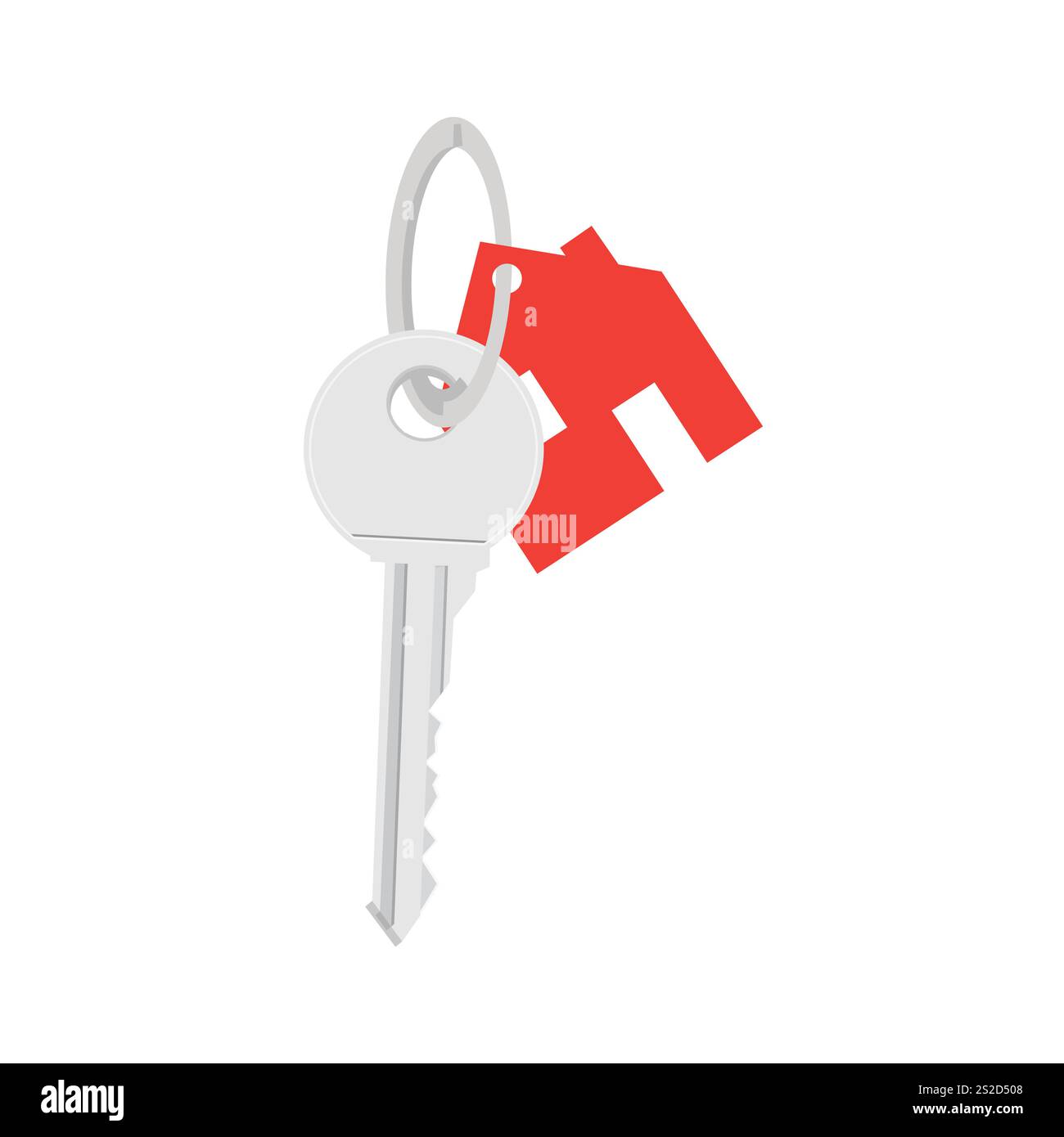 House key with red house shaped keychain isolated on white background ...