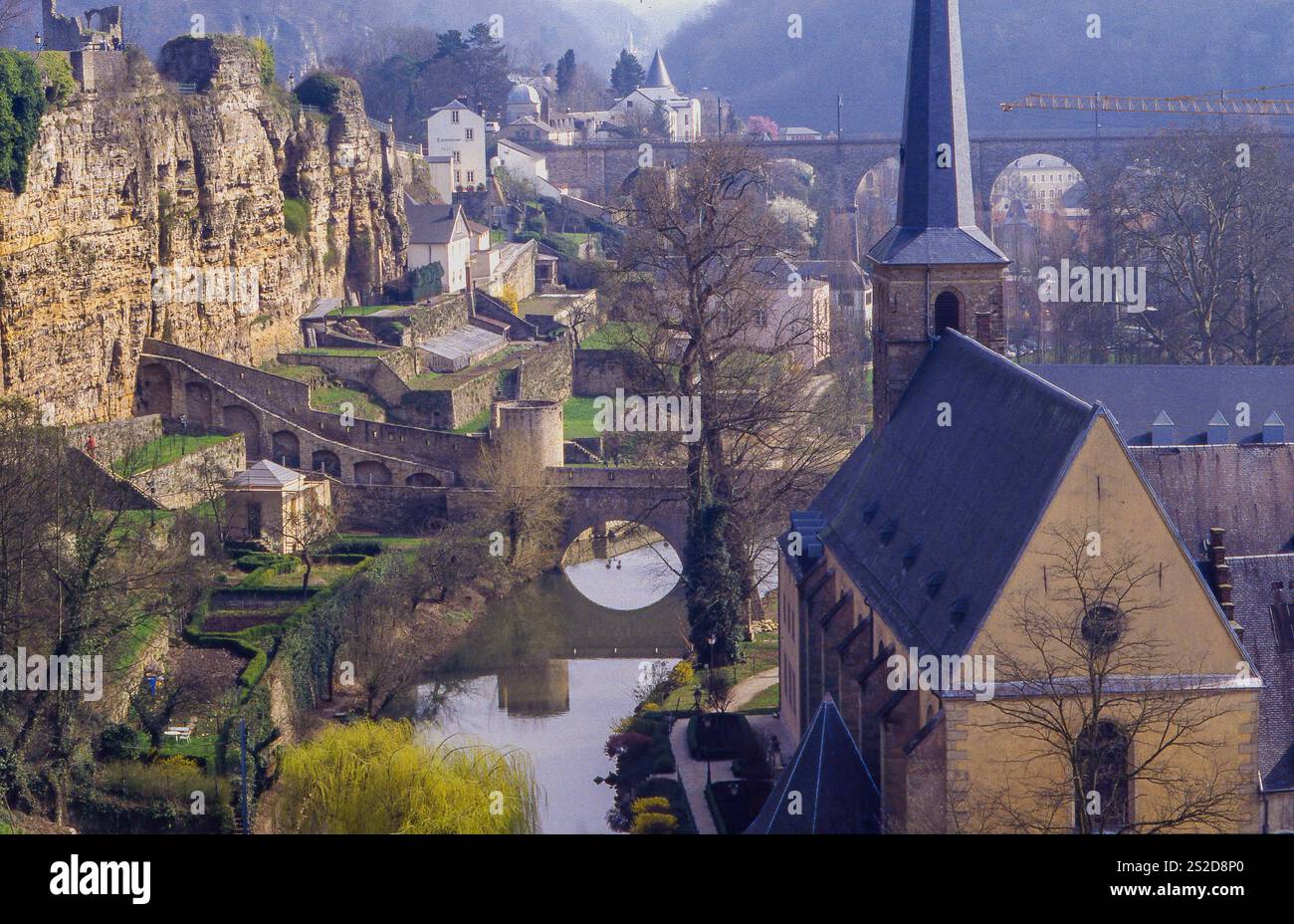 Luxembourg,  Pfaffenthal, a quarter in Luxembourg City with a green valley. Stock Photo