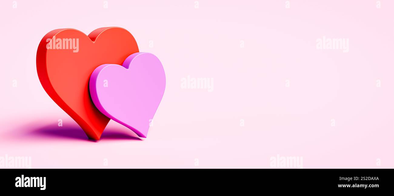 Two Heart 3D Shapes on Pink Background with Copy Space Stock Photo - Alamy