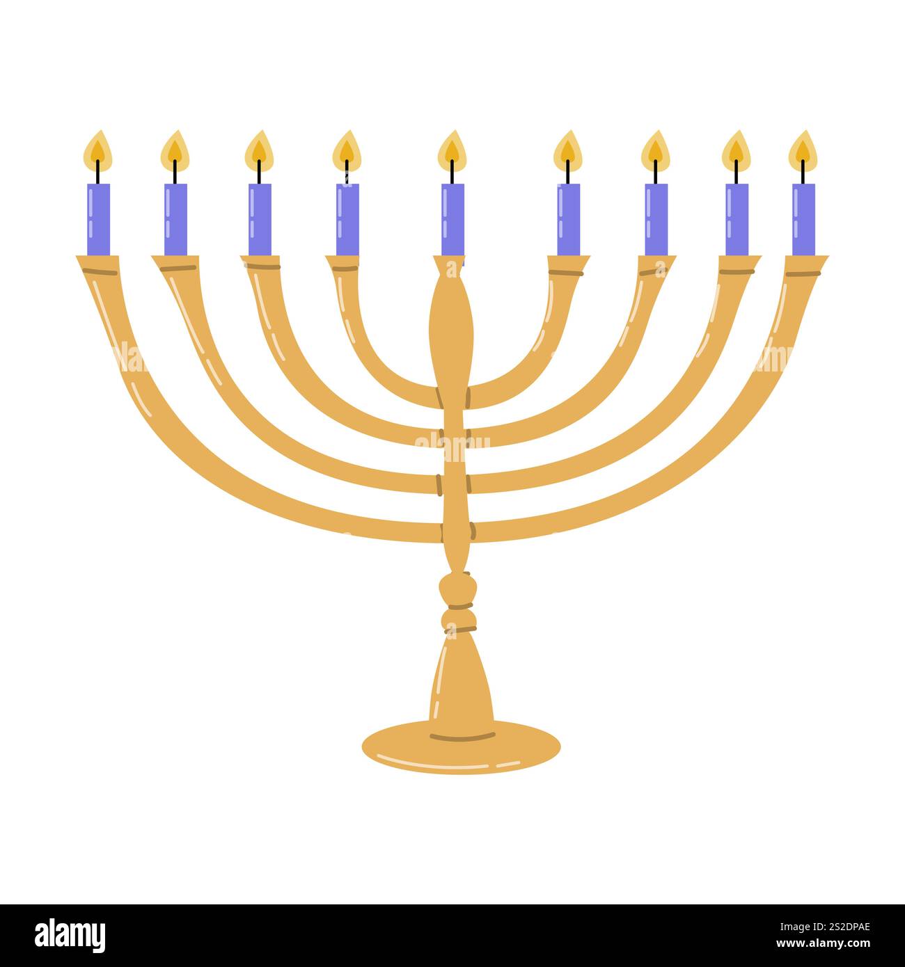 Elegant menorah with lit candles for hanukkah celebration on white background. Stock Vector