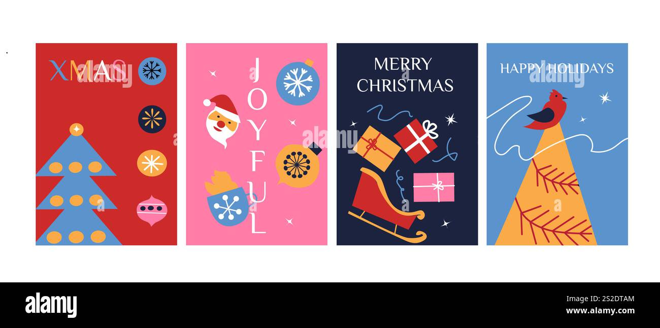 Festive christmas and holiday greeting card designs with joyful winter ...