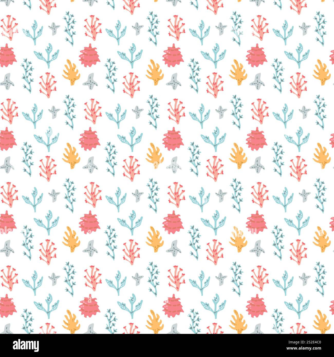 Vibrant coral reef pattern with colorful seaweed and marine life ...