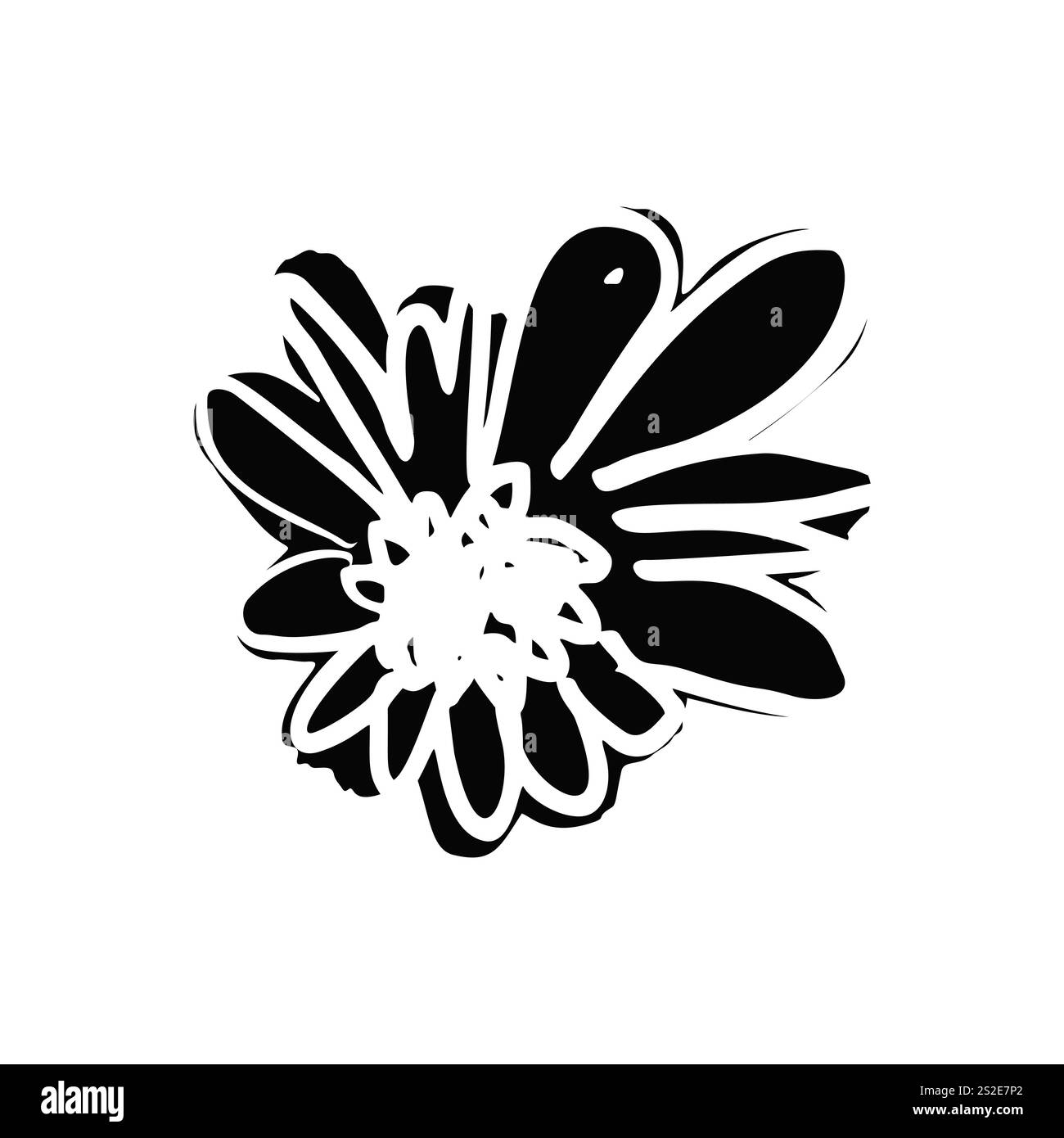 Hand drawn black ink abstract daisy flower silhouette isolated on white ...