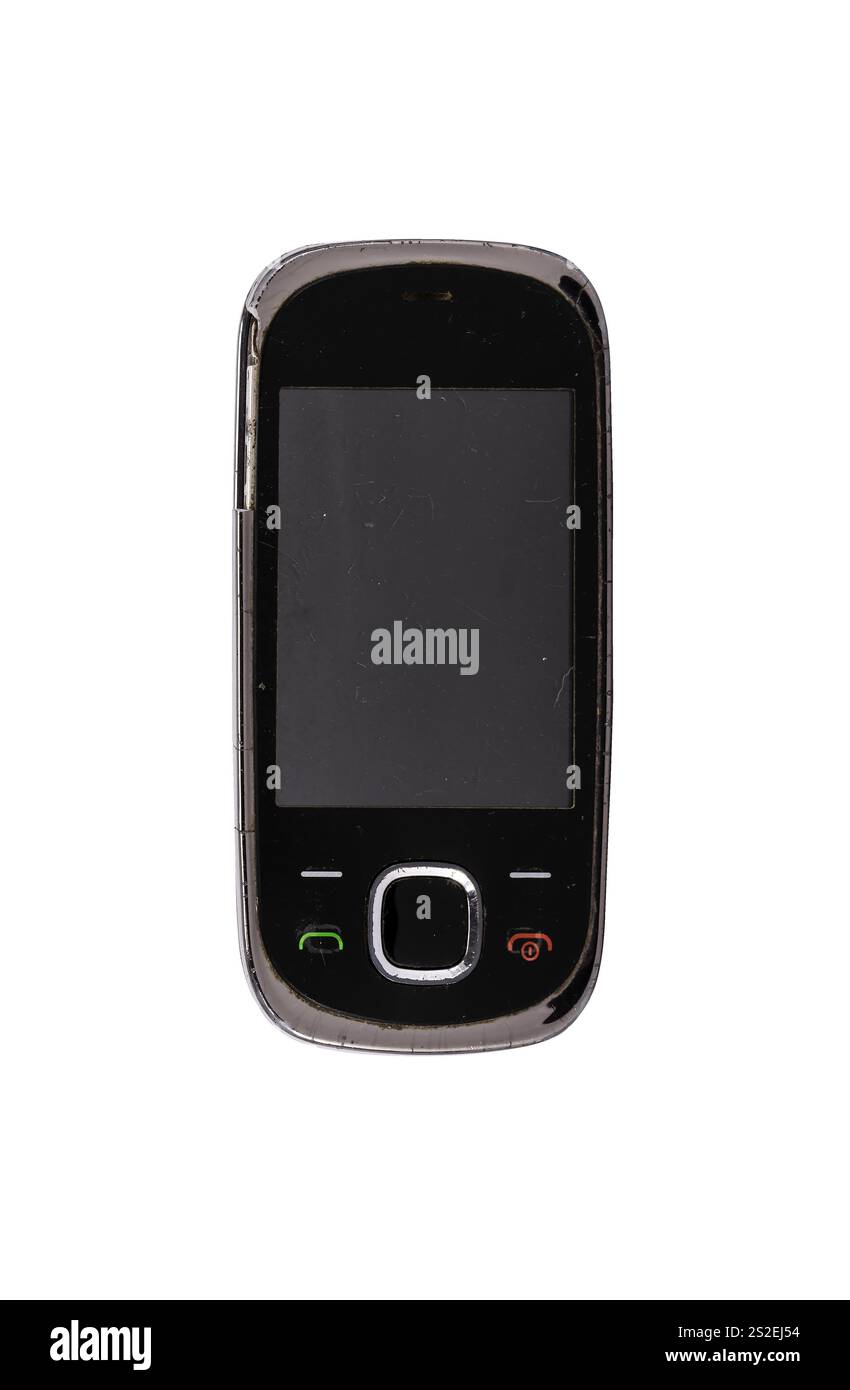 Retro mobile phone with a classic button design on a transparent ...