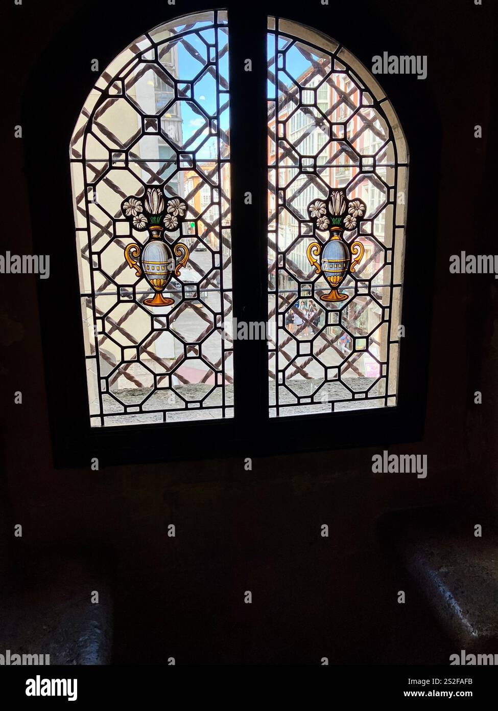 Medieval Stained Glass Window, Catedral de Burgos (Burgos Cathedral), Spain - Smartphone Captured Stock Image