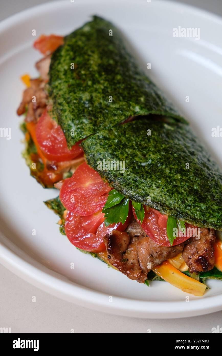 Healthy Breakfast Spinach Egg Wrap Stock Photo Alamy