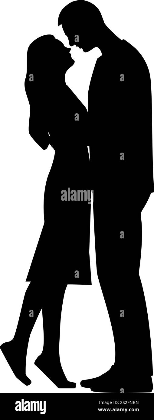 Black Silhouette Of Profiles Of A Young Man And A Woman That Standing