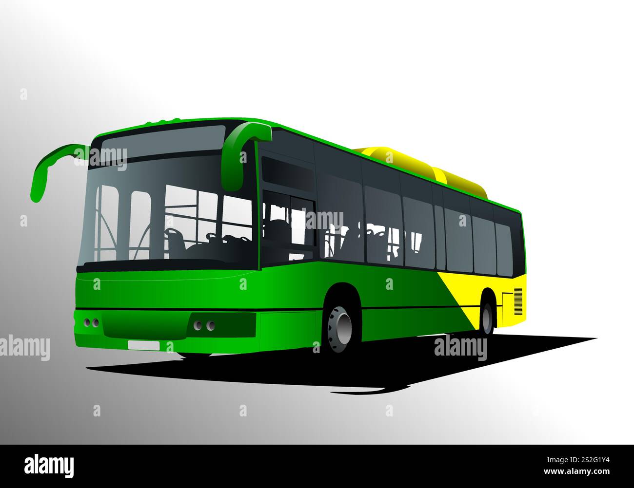 Green yellow City bus on the road. Coach. Vector 3d illustration Stock ...