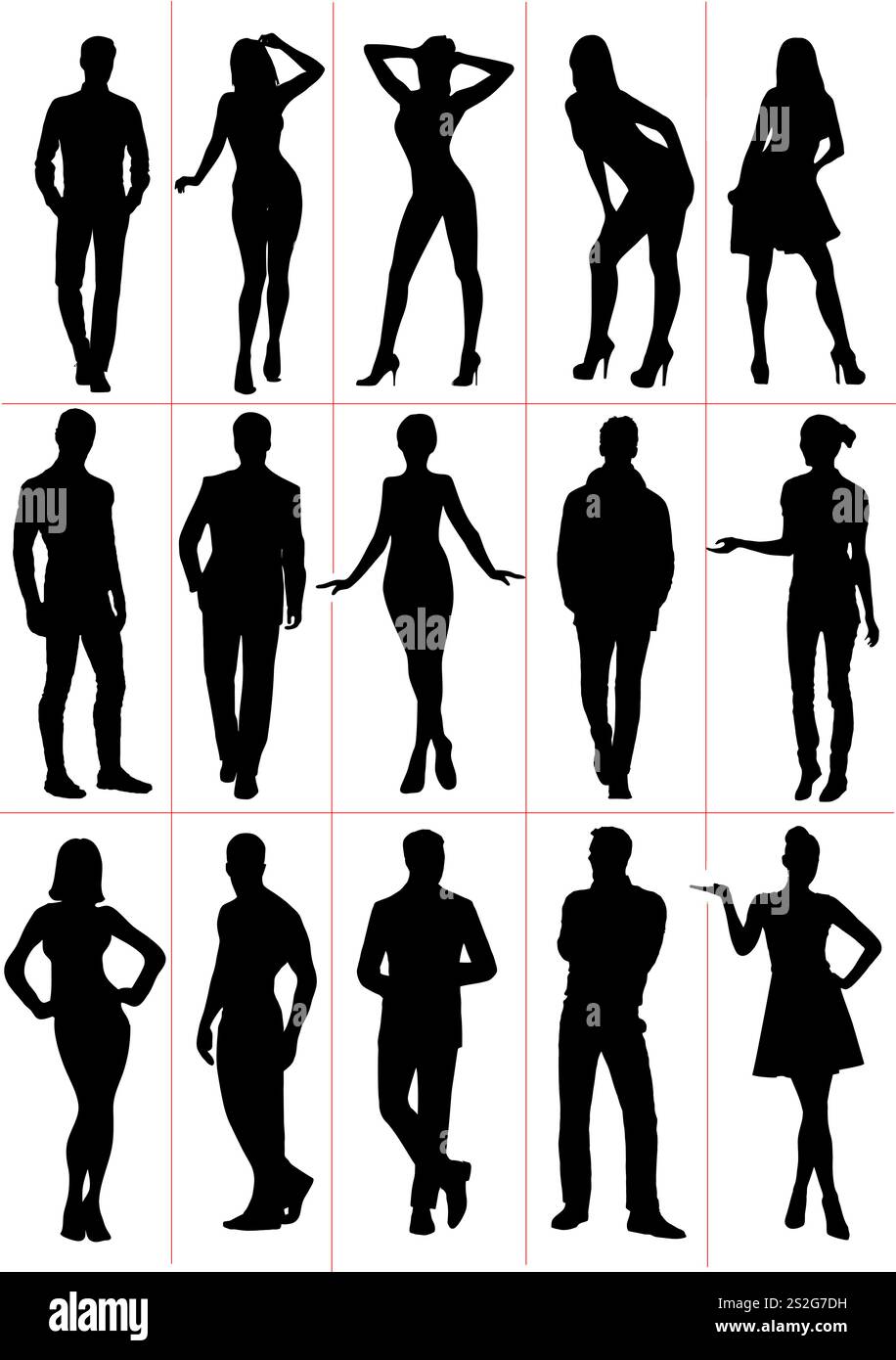 Men and women silhouette. Vector Black and White illustration Stock ...
