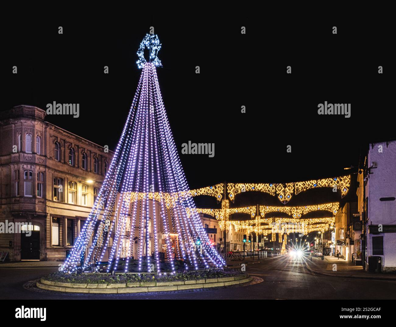 The Christmas and winter lights in historic Stratford-upon-Avon in Warwickshire Stock Photo