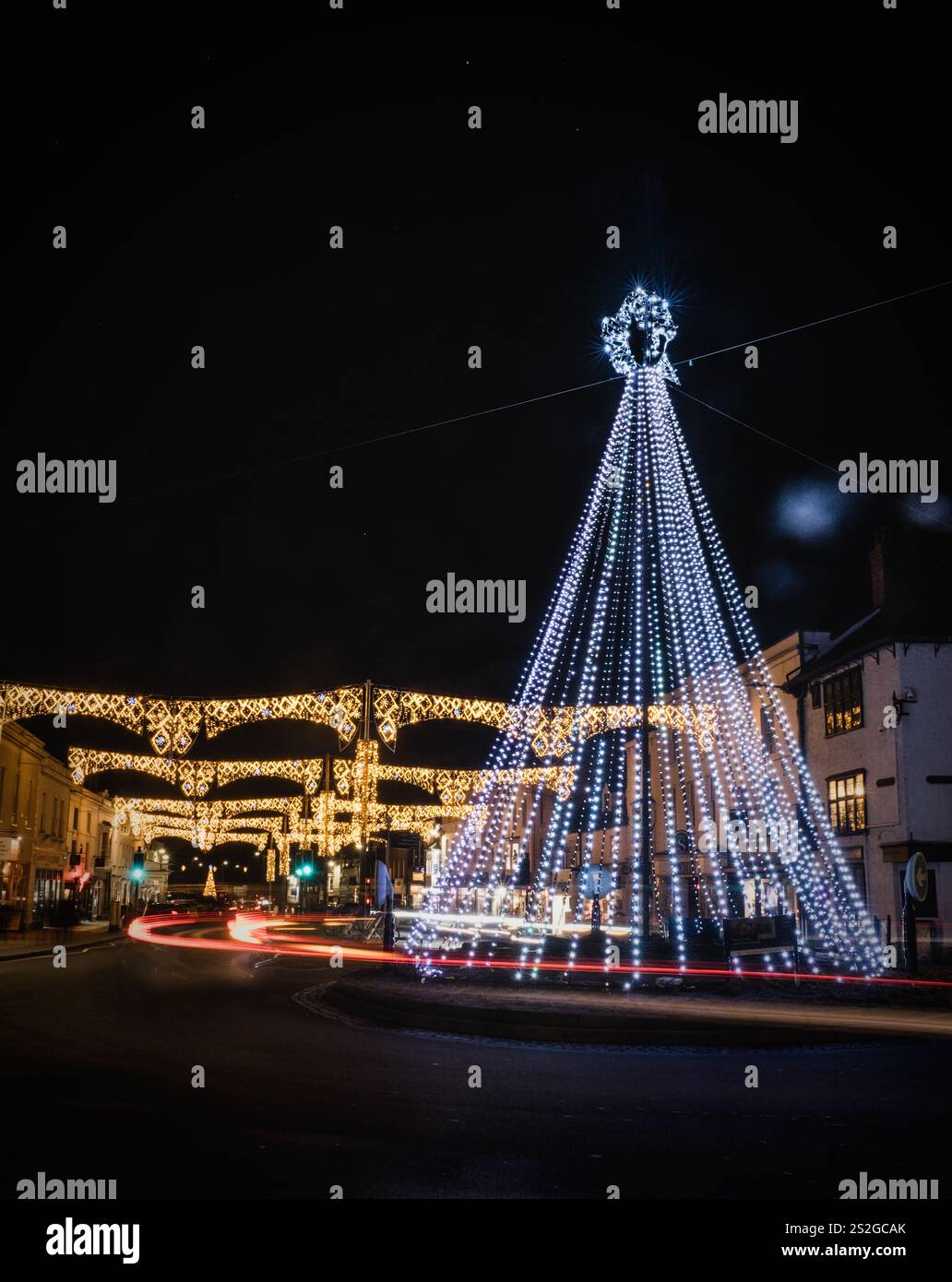 The Christmas and winter lights in historic Stratford-upon-Avon in Warwickshire Stock Photo