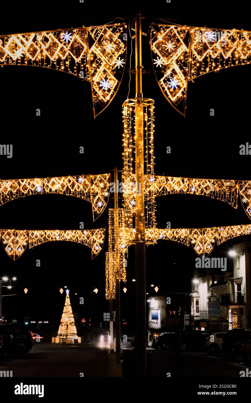 The Christmas and winter lights in historic Stratford-upon-Avon in Warwickshire Stock Photo