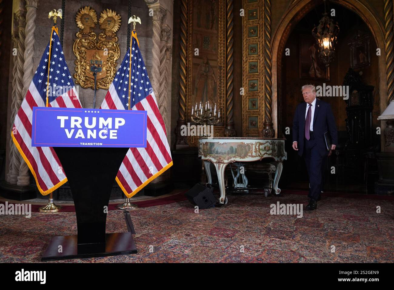 Presidentelect Donald Trump speaks during a news conference at Mara