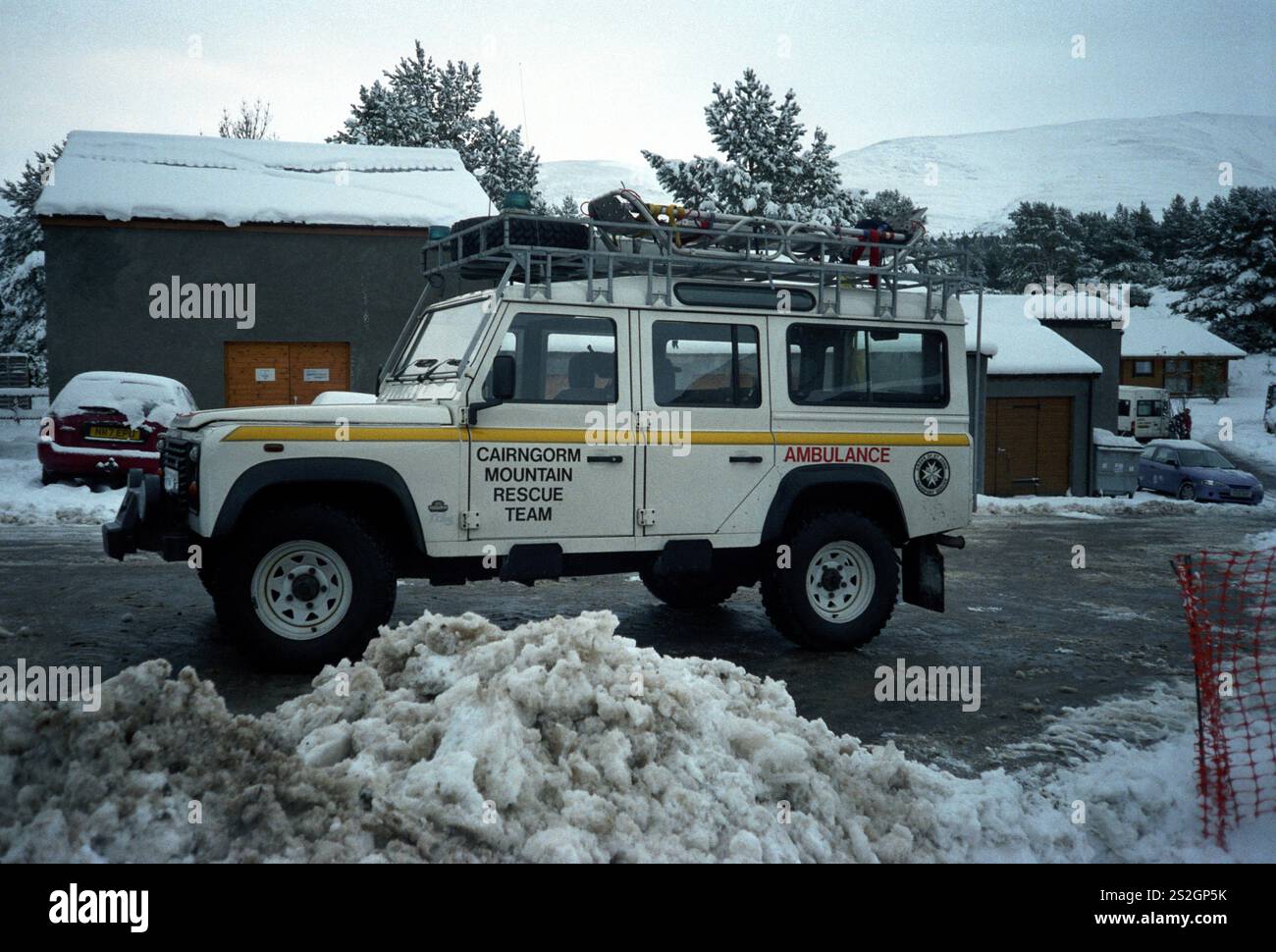 Cairngorm Mountain Rescue Team ,Scotland.   team land rover which is used to carry team members in the Mountain areas  ,to search and rescue people lo Stock Photo