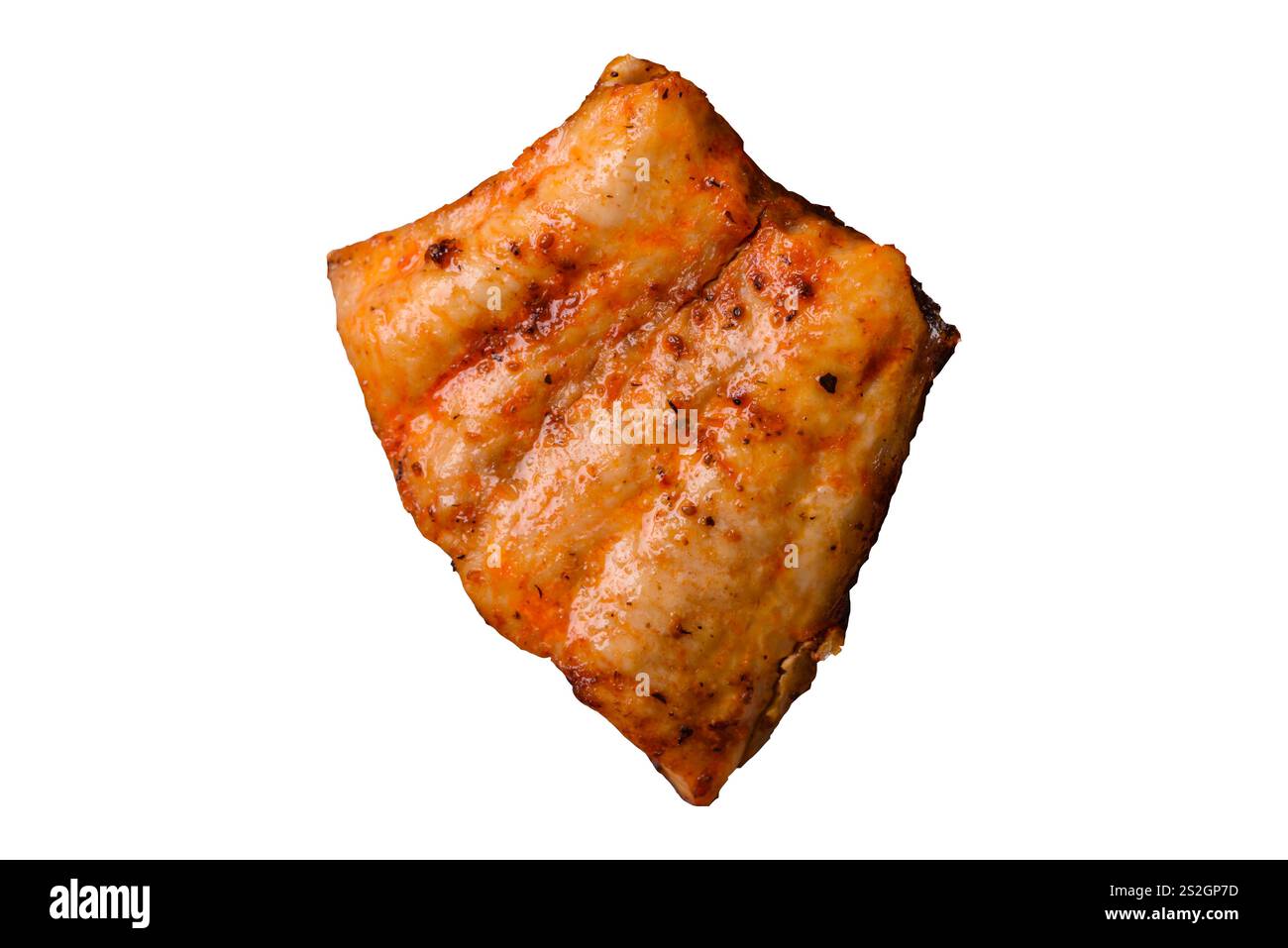 Salt Fish Fillet Grilled fish fillet with salt, spices and herbs on a white background ...