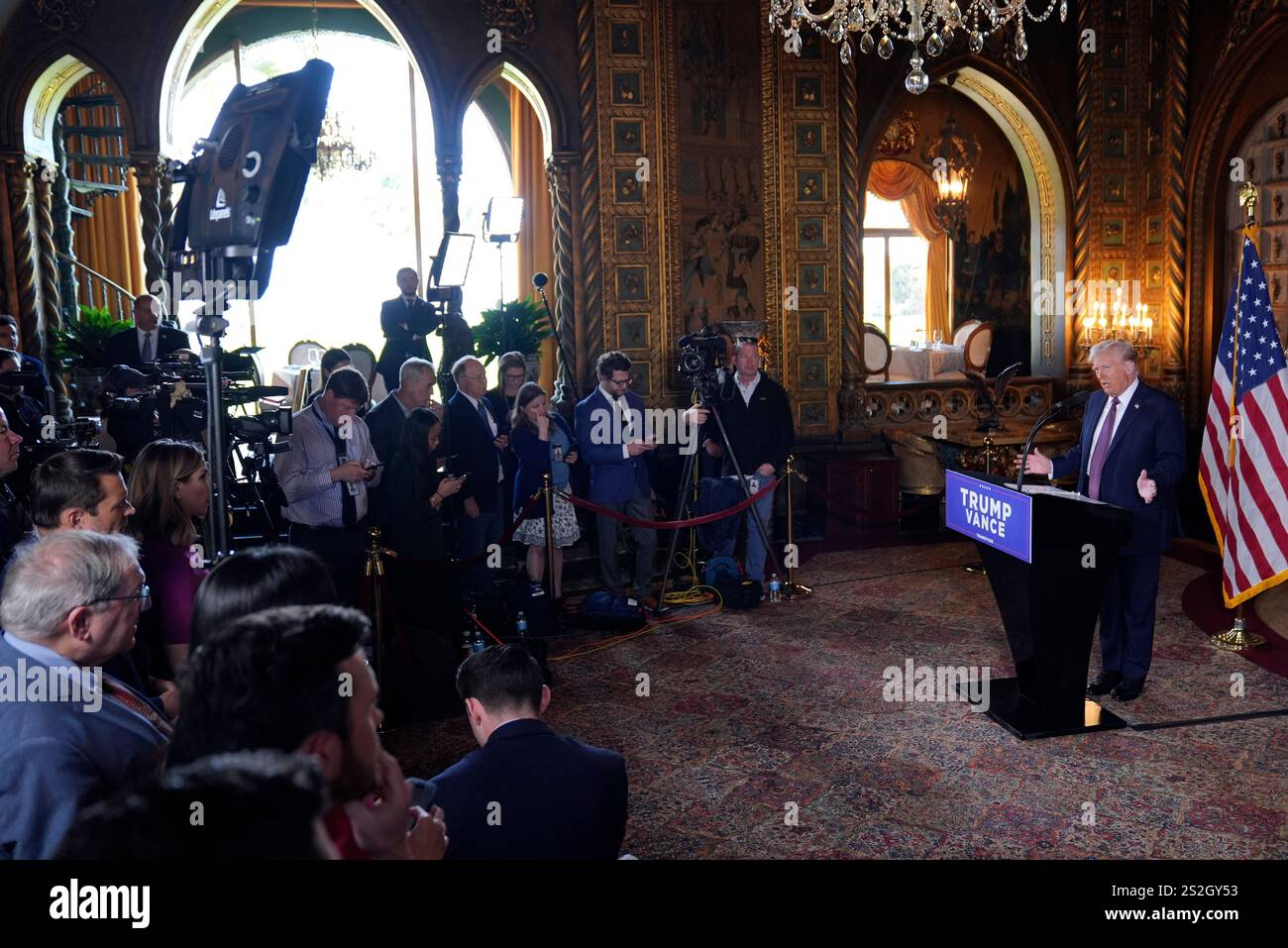 Presidentelect Donald Trump speaks during a news conference at Mara