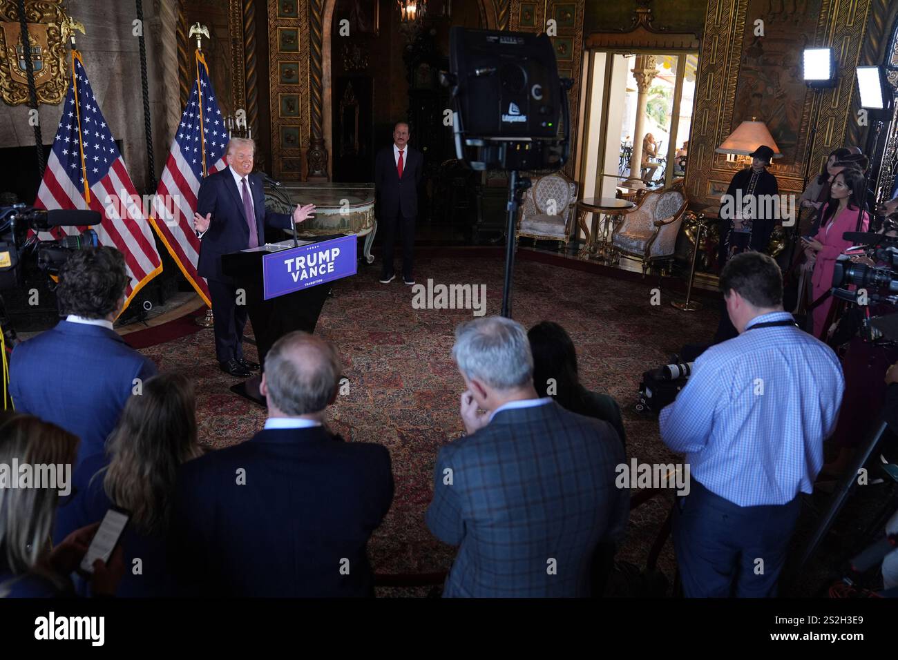Presidentelect Donald Trump speaks during a news conference at Mara