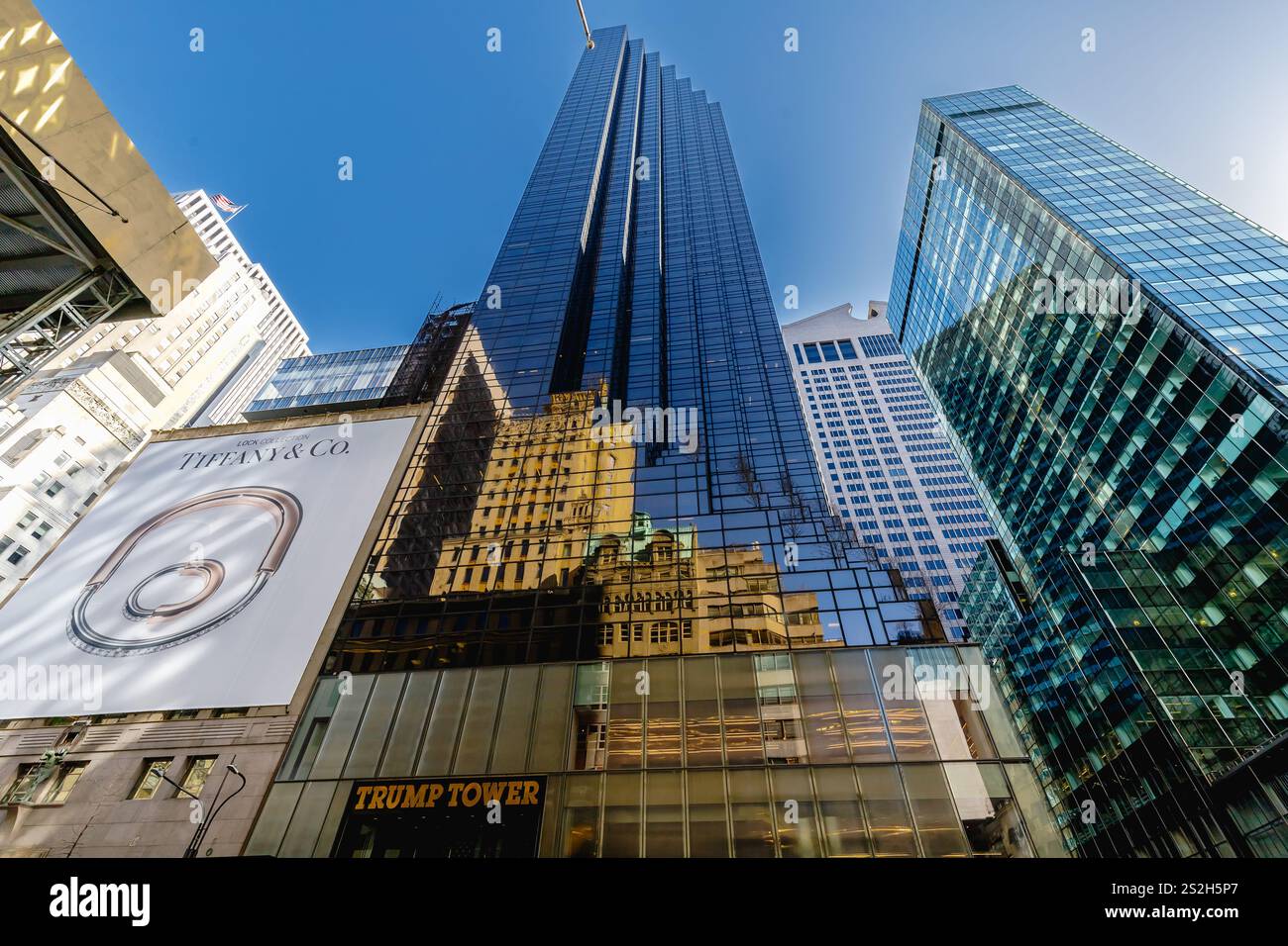 New York, Manhattan, USA - February 15, 2023: architecture detail of the trump tower in downtown on a beautiful winter day Stock Photo