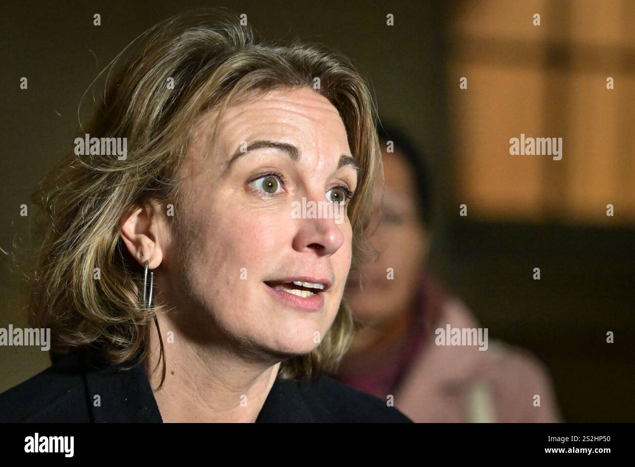 Paris, France. 07th Jan, 2025. General Secretary, French Democratic Labour Confederation (CFDT), Marylise Leon speaks to the press after a meeting with French Prime Minister Francois Bayrou at the Hotel de Matignon in Paris on January 7, 2025. Photo by Firas Abdullah/ABACAPRESS.COM Credit: Abaca Press/Alamy Live News Stock Photo