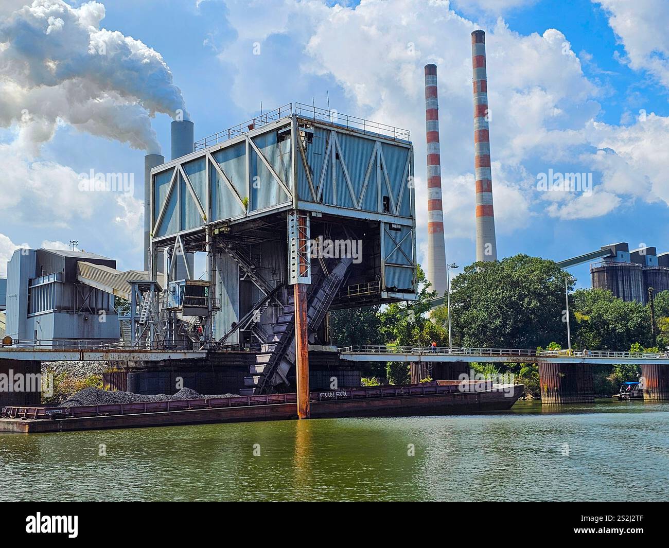 Unloading coal at Cumberland Fossil Plant, Cumberland River, Tennessee - Smartphone Captured Stock Image