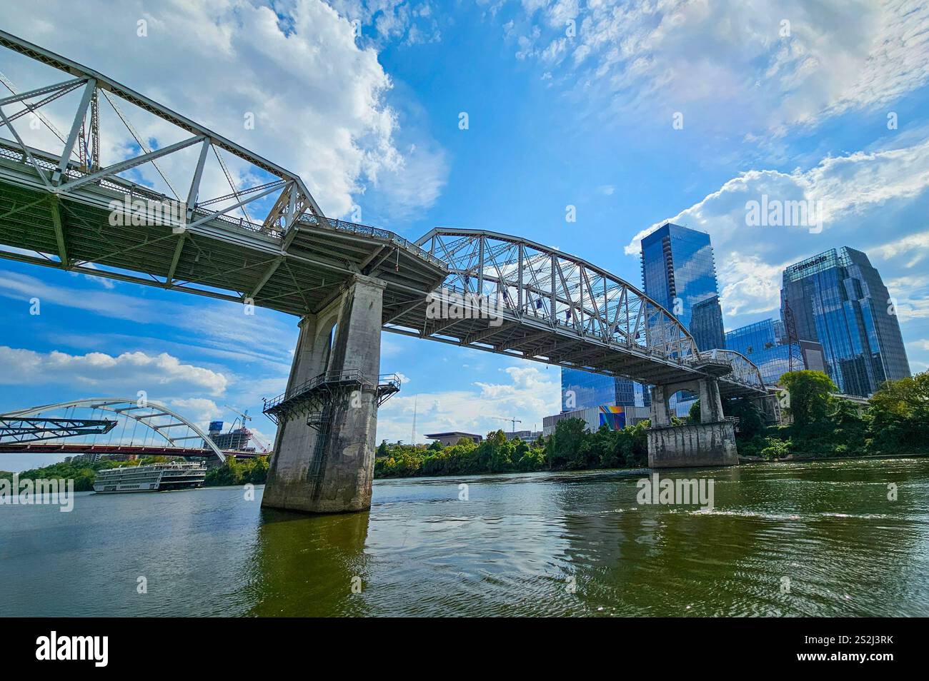 John Seigenthaler Pedestrian Bridge is a truss bridge that spans the Cumberland River. in downtown Nashville. - Smartphone Captured Stock Image