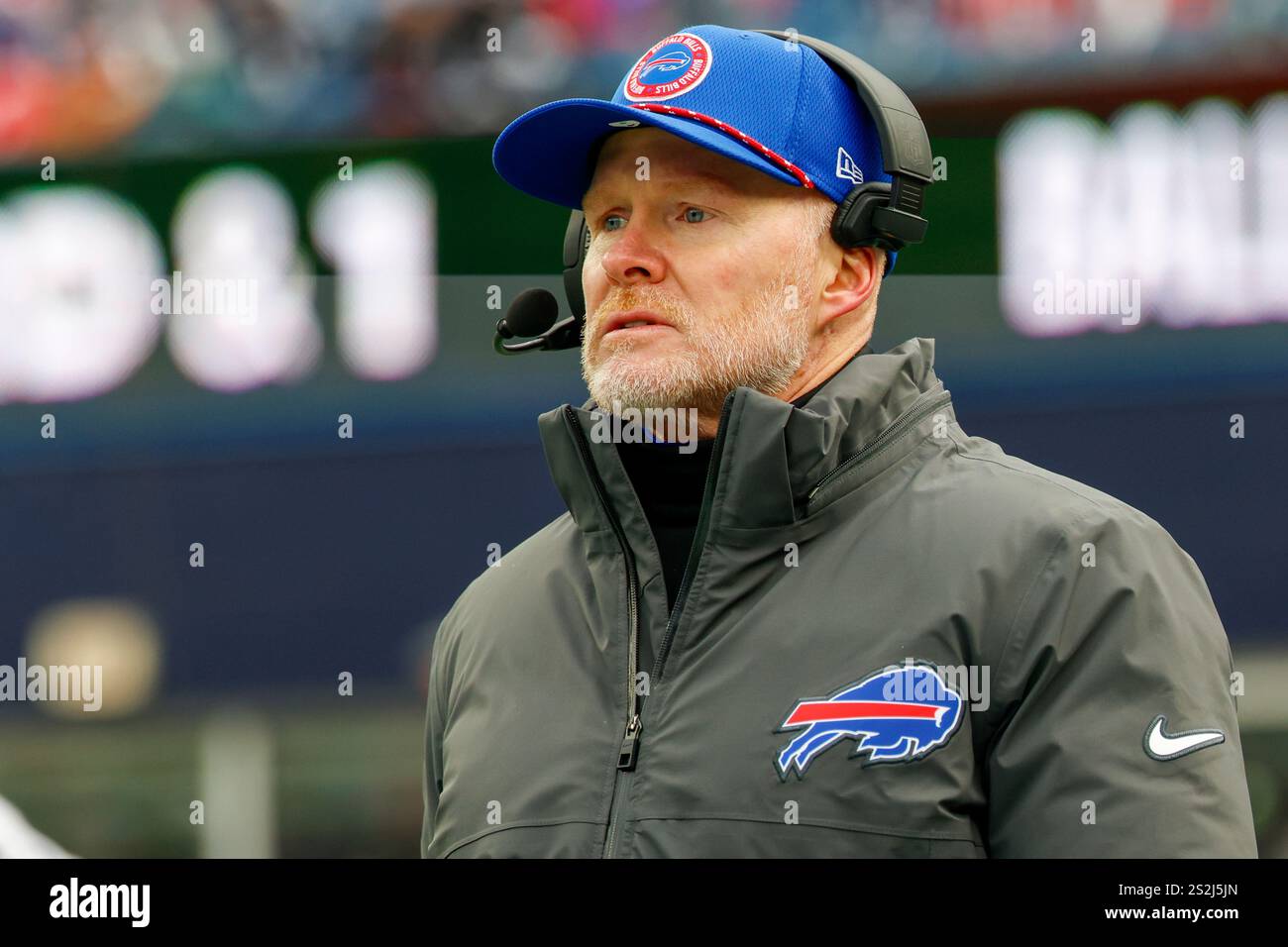 Buffalo Bills head coach Sean McDermott makes a call from the sideline