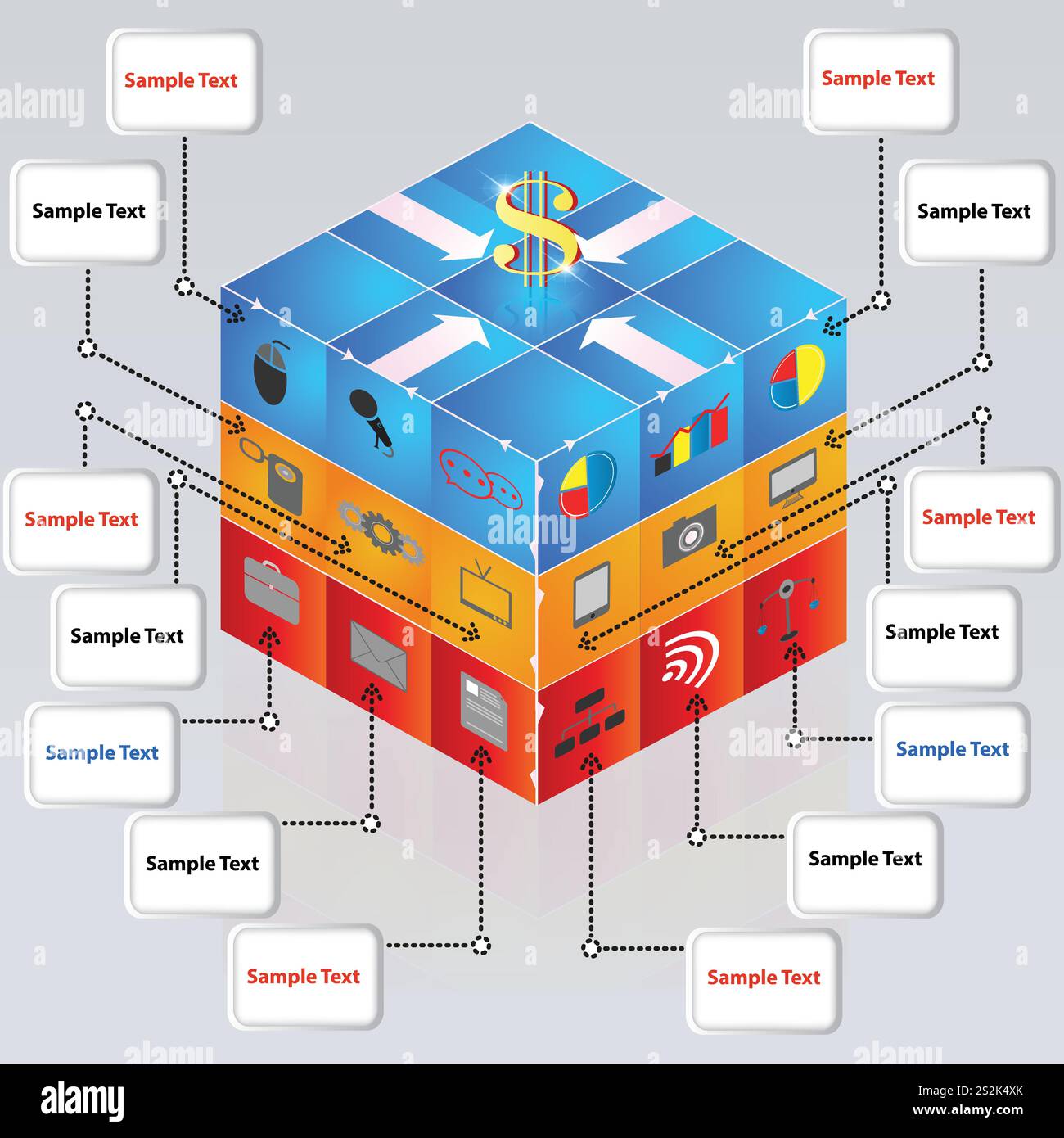 3d cube with icons for business concepts. Presentations, brochure ...