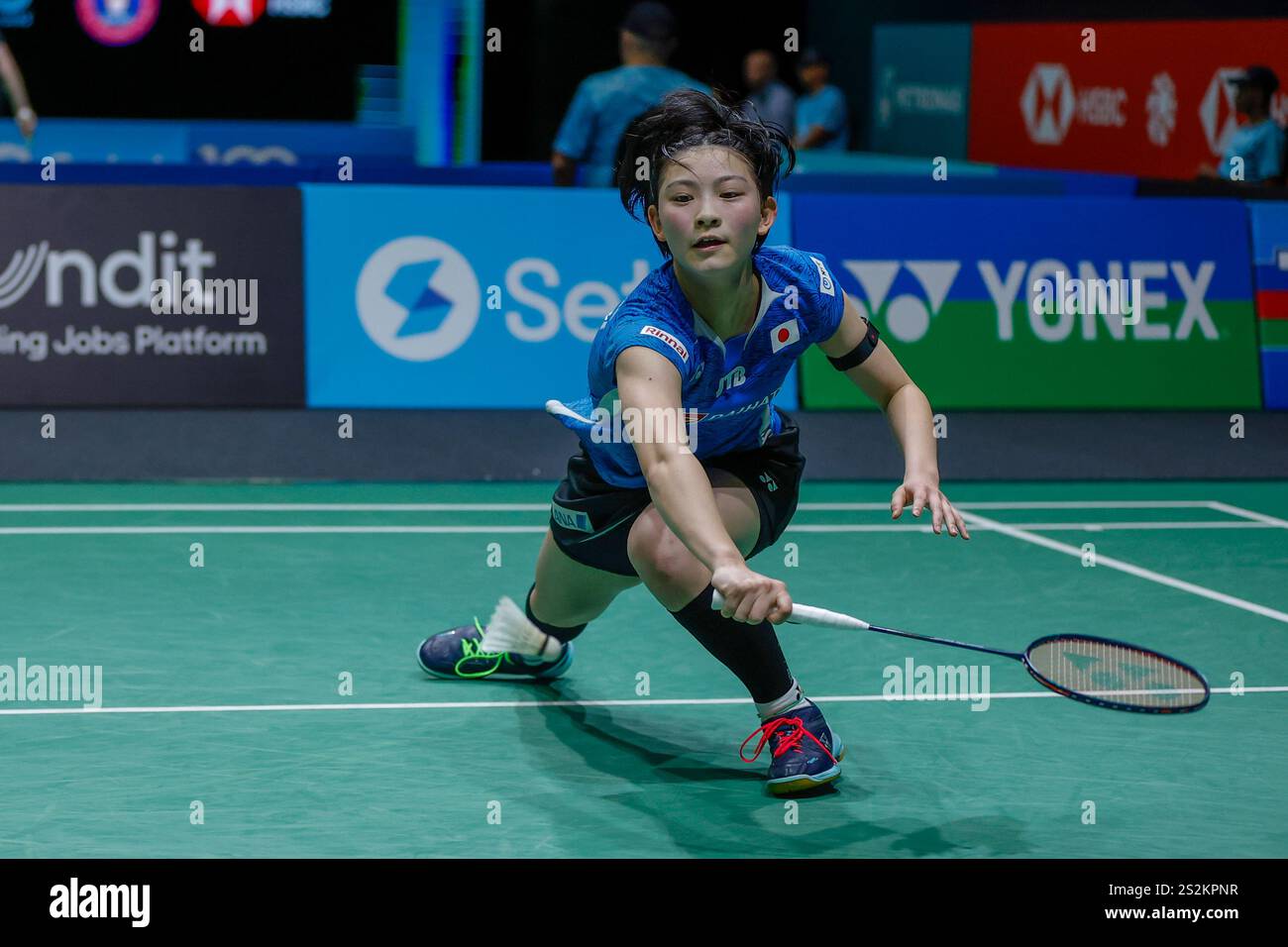 Tomoka Miyazaki of Japan plays against Mia Blichfeldt of Denmark (not