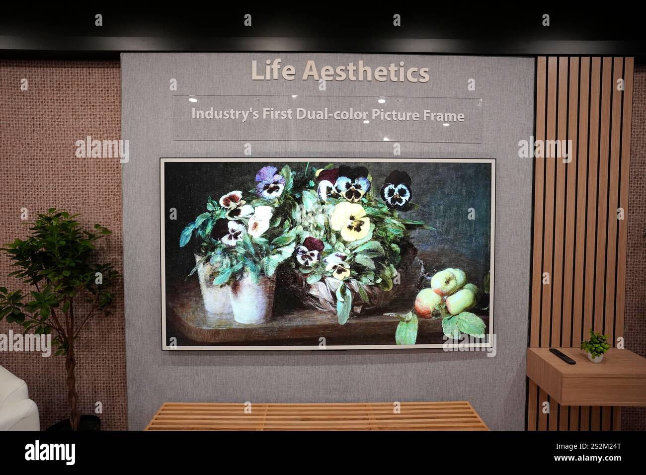 A Toshiba dual color picture frame is displayed at a Toshiba booth ...