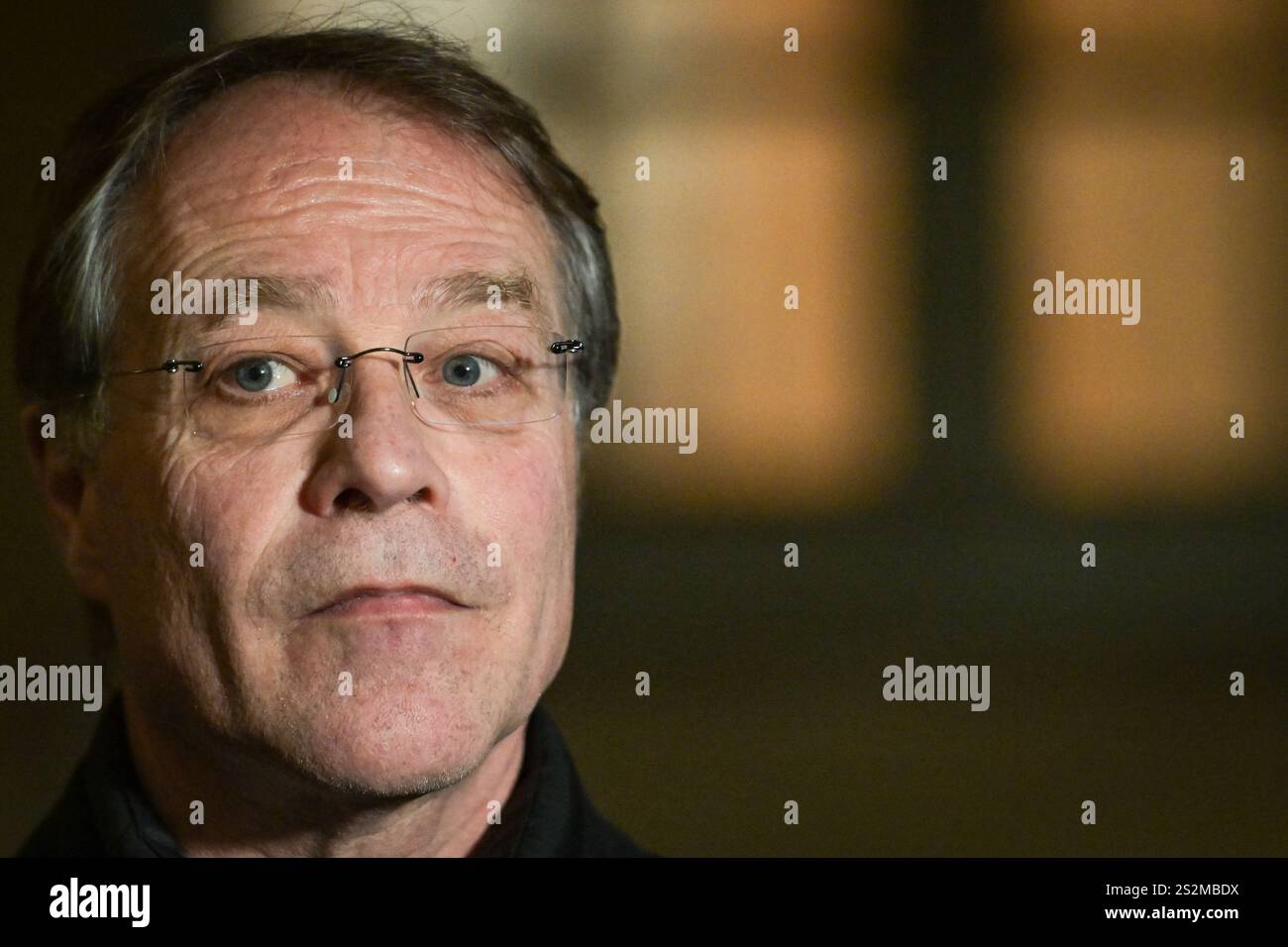 Paris, France. 07th Jan, 2025. President of the General Confederation of Small and Medium-sized Enterprises Francois Asselin speaks to the press after a meeting with French Prime Minister Francois Bayrou at the Hotel de Matignon in Paris on January 7, 2025. Photo by Firas Abdullah/ABACAPRESS.COM Credit: Abaca Press/Alamy Live News Stock Photo