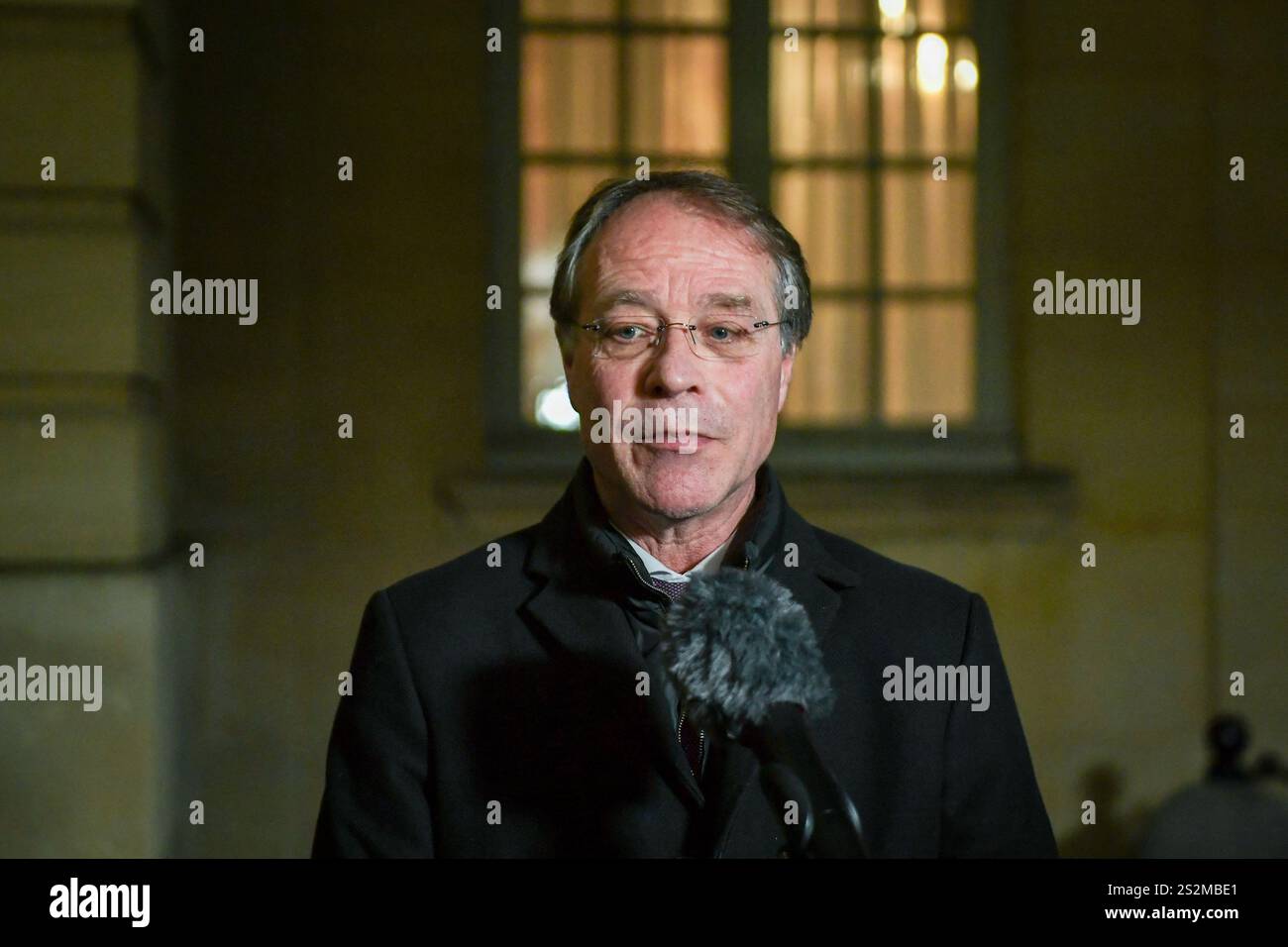 Paris, France. 07th Jan, 2025. President of the General Confederation of Small and Medium-sized Enterprises Francois Asselin speaks to the press after a meeting with French Prime Minister Francois Bayrou at the Hotel de Matignon in Paris on January 7, 2025. Photo by Firas Abdullah/ABACAPRESS.COM Credit: Abaca Press/Alamy Live News Stock Photo