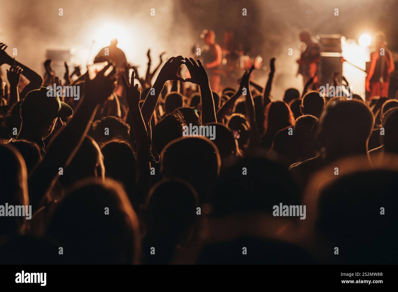 Crow on a concert cheering for their favorite musician on a festival ...