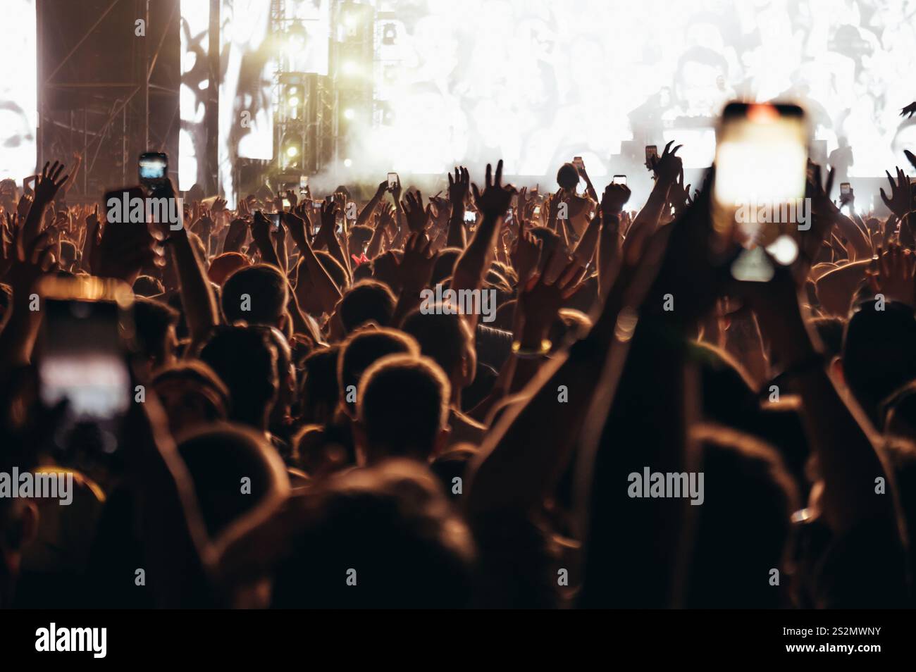 Crow on a concert cheering for their favorite musician on a festival ...