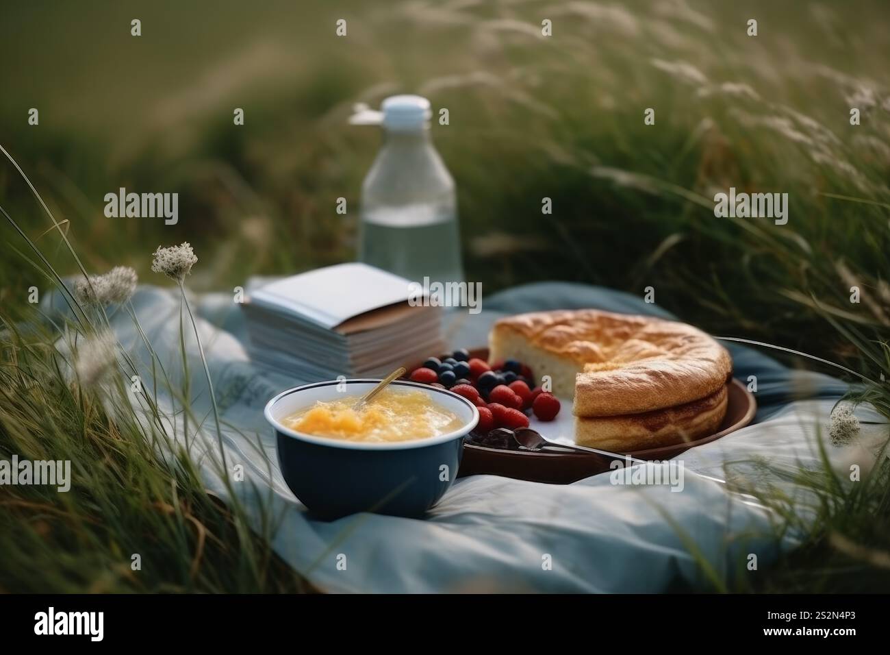 Breakfast on the ground. Nature grass. Generate Ai Stock Photo - Alamy