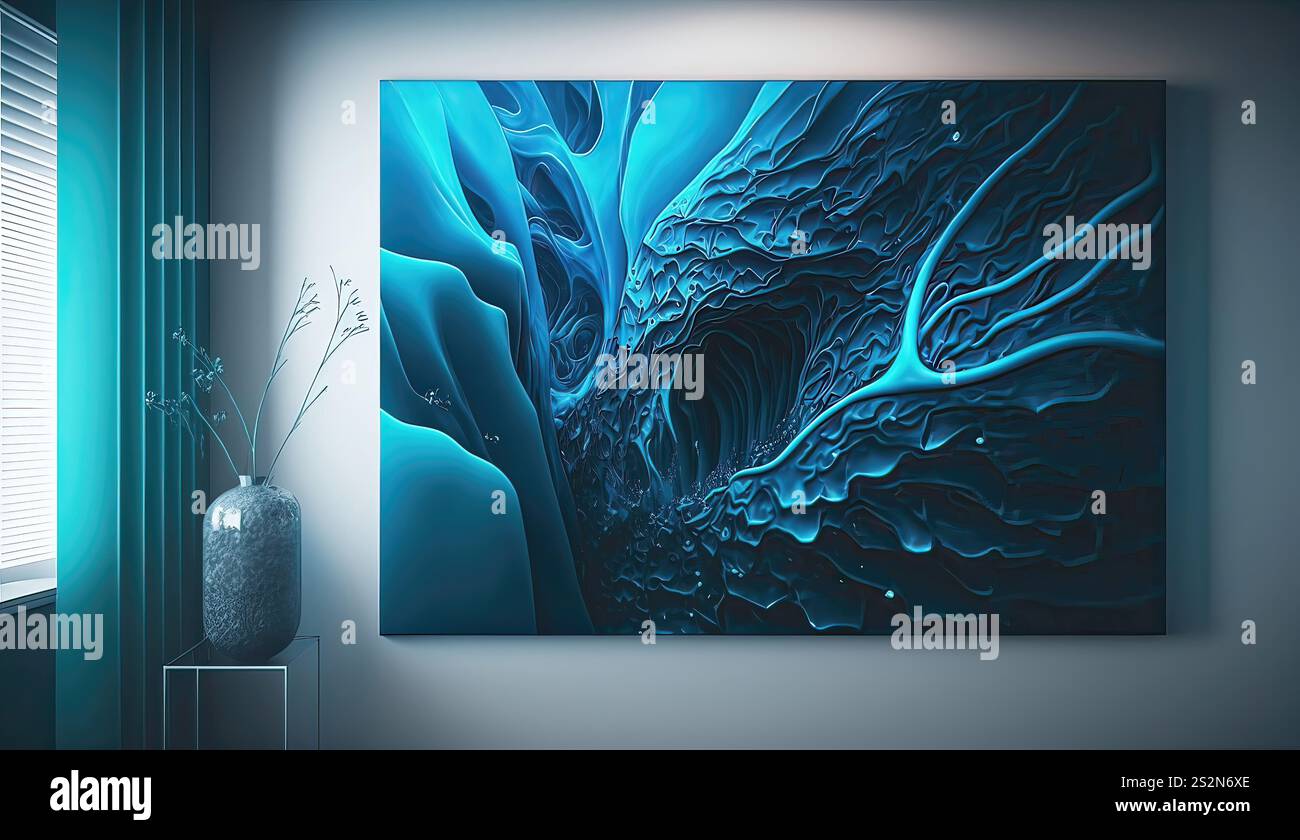 Image showcasing blue interior wall. design room, modern home, decor living, floor ...