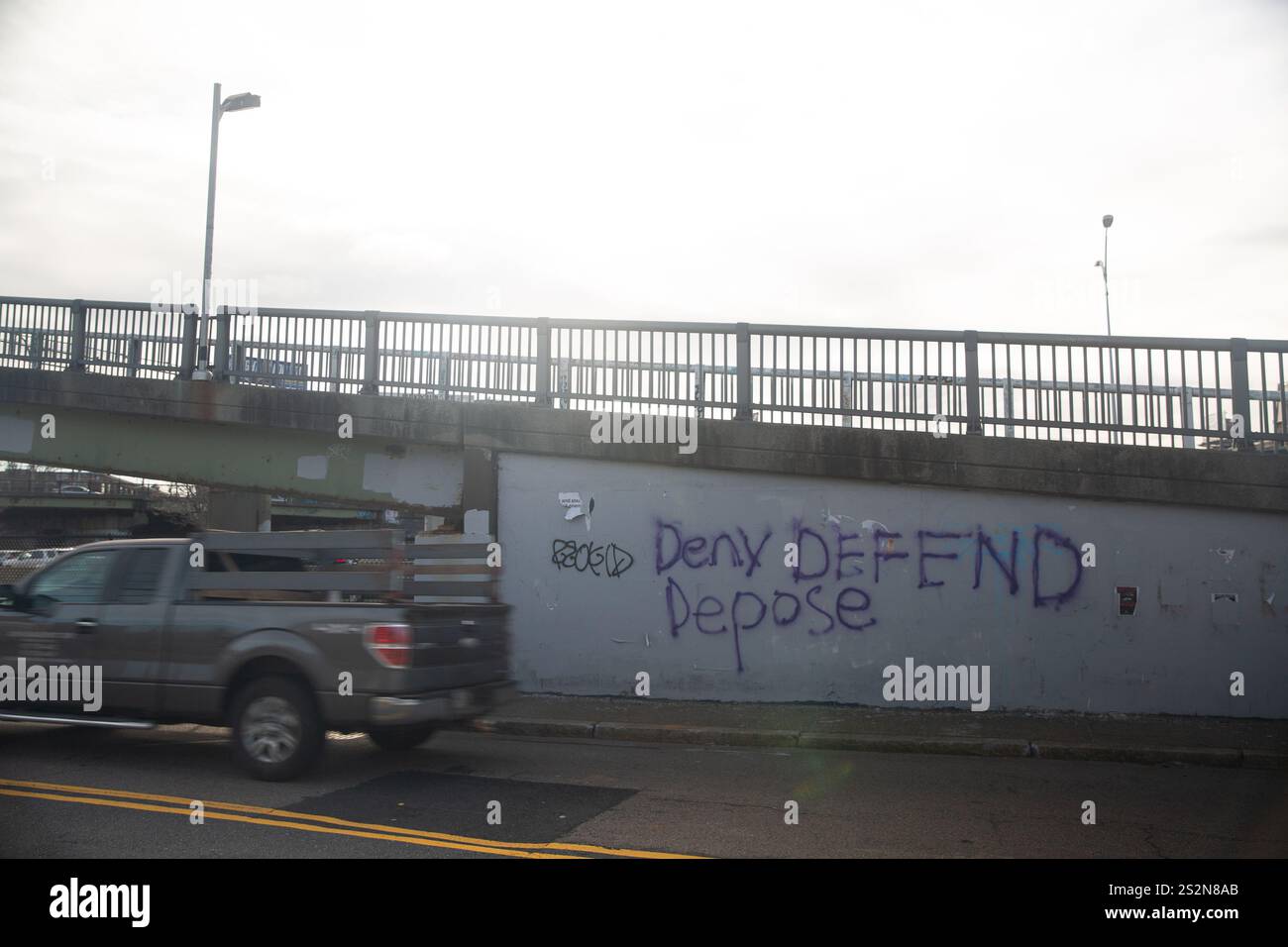 Boston USA 07th Jan 2025 Deny Defend Depose Graffiti On A Wall boston-usa-07th-jan-2025-deny-defend-depose-graffiti-on-a-wall