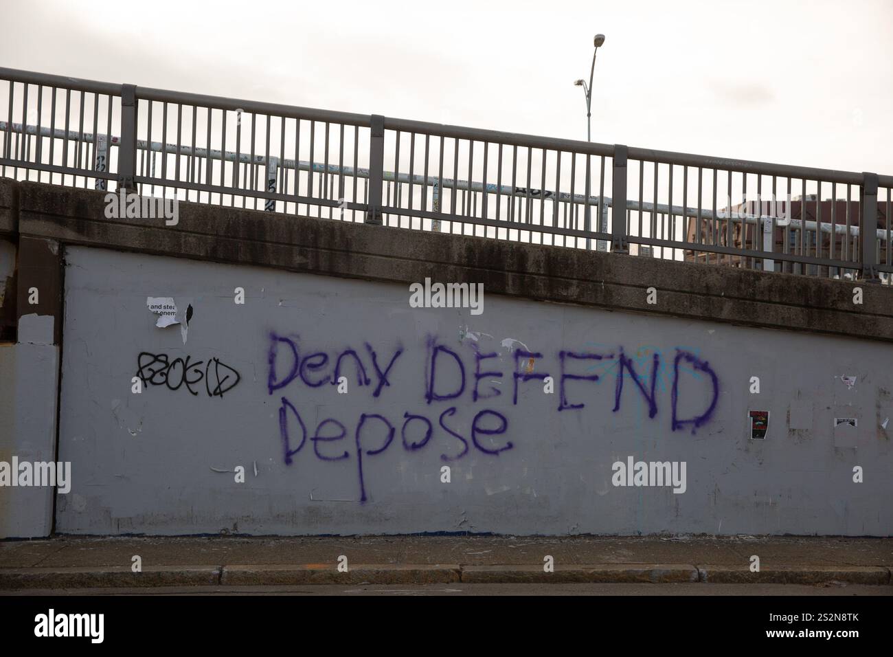 Boston USA 07th Jan 2025 Deny Defend Depose Graffiti On A Wall boston-usa-07th-jan-2025-deny-defend-depose-graffiti-on-a-wall