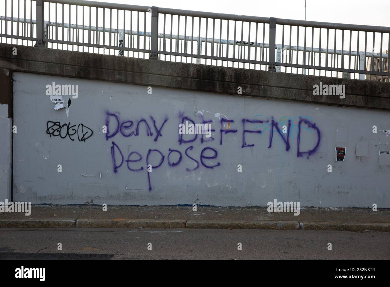 Boston USA 07th Jan 2025 Deny Defend Depose Graffiti On A Wall boston-usa-07th-jan-2025-deny-defend-depose-graffiti-on-a-wall