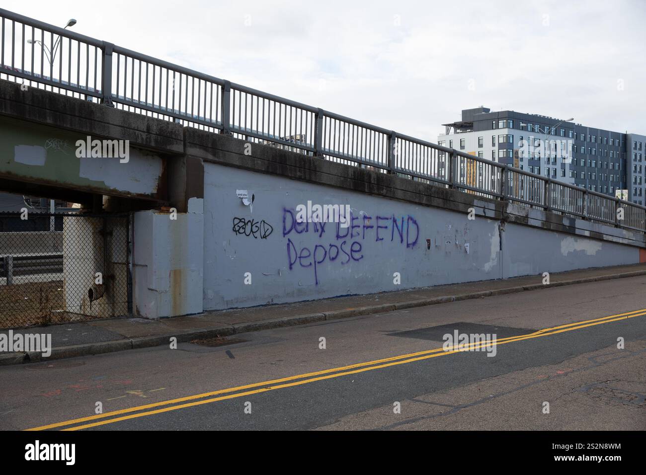 Boston USA 07th Jan 2025 Deny Defend Depose Graffiti On A Wall boston-usa-07th-jan-2025-deny-defend-depose-graffiti-on-a-wall