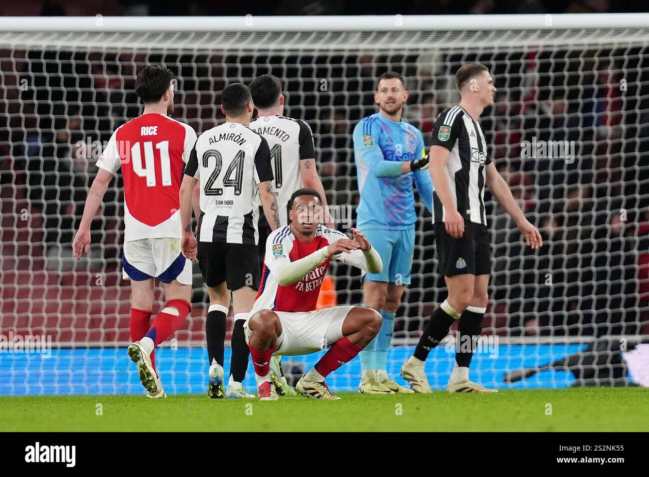 Arsenal's Gabriel (centre) reacts after the Carabao Cup semifinal