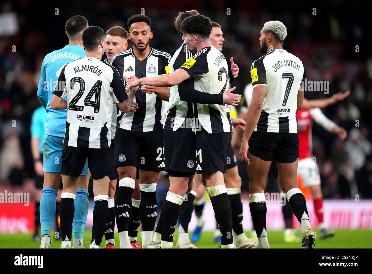 Newcastle United players celebrate at the end of the English League Cup