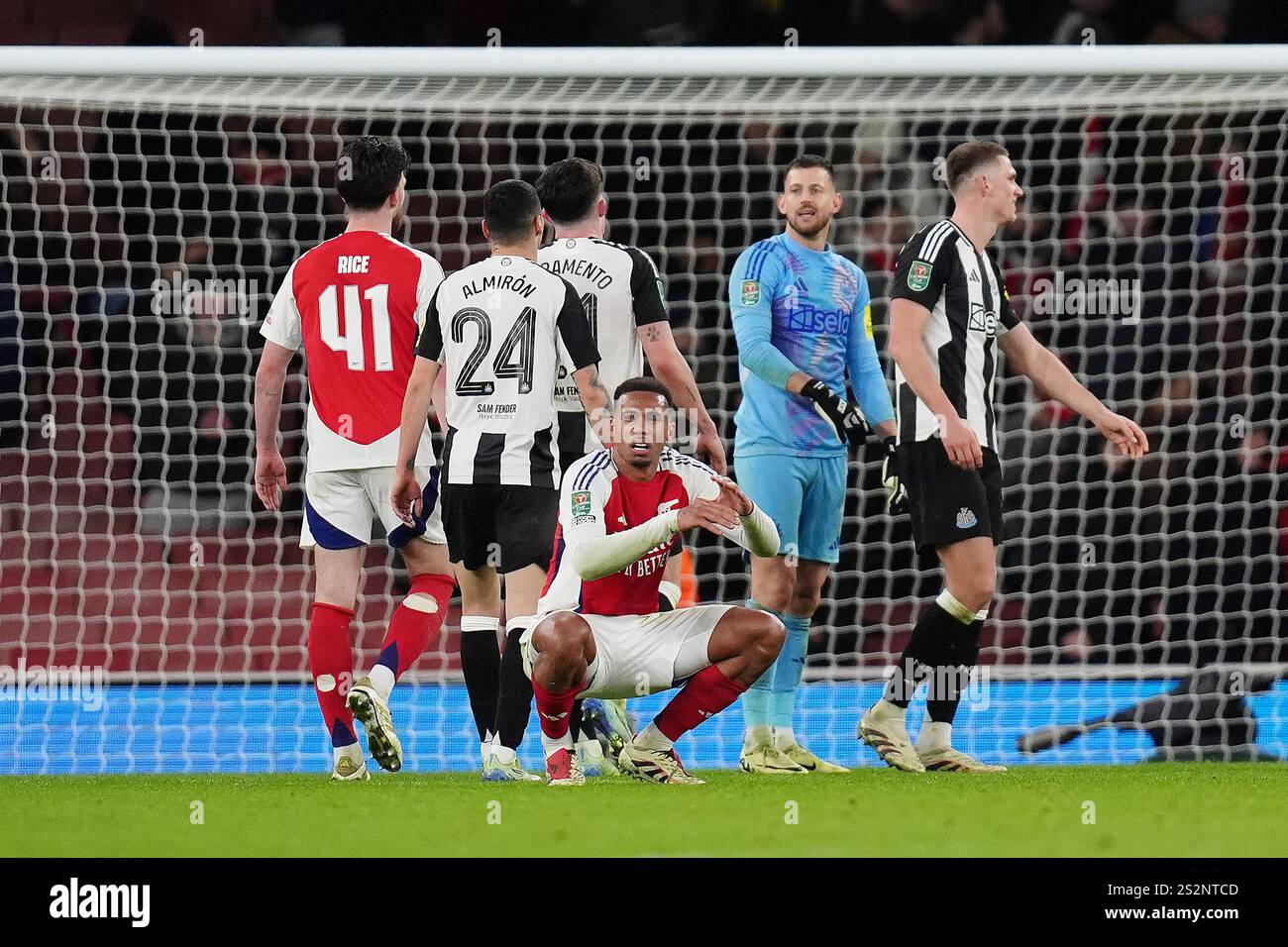 Arsenal's Gabriel (centre) reacts after the Carabao Cup semifinal