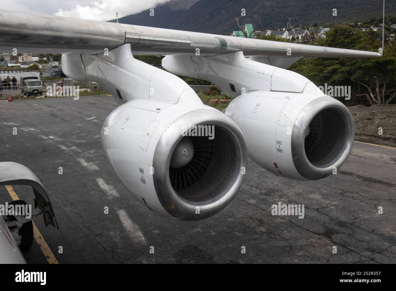 Two Lycoming Jet engines on an Avro RJ100 airliner. Stock Photo