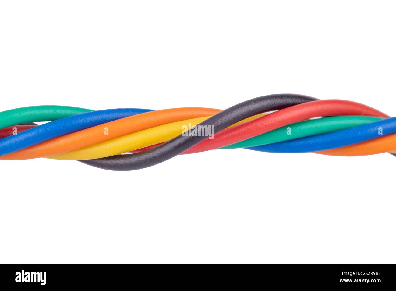 Twisted multicolored insulated wires close up Stock Photo