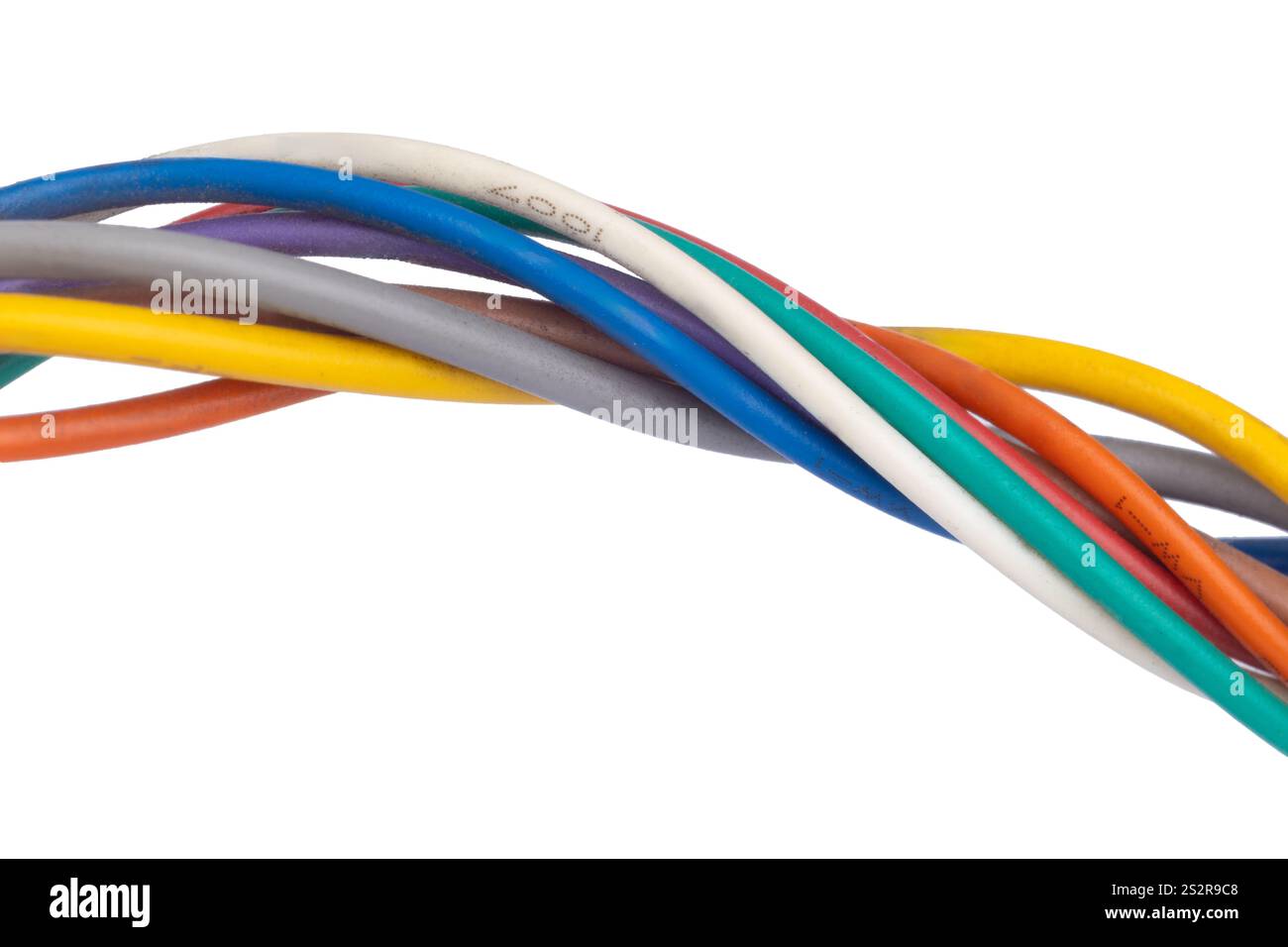 Multicolored twisted electrical wires isolated. Stock Photo