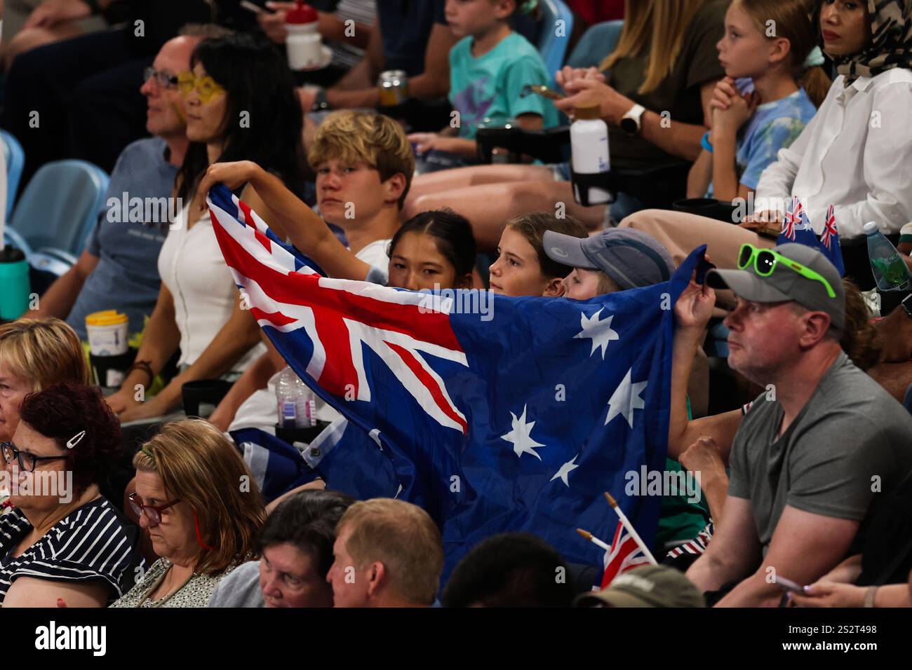 Fans hold up an Australian flag during Day 2 of United Cup at Ken ...