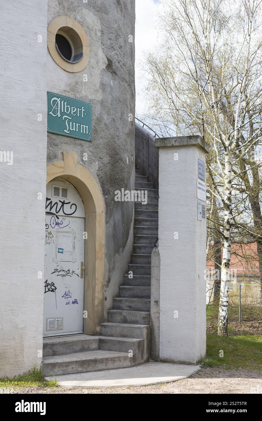 Outside staircase of the Albertturm, observation tower on the Collm, Wermsdorf, Saxony, Germany, Europe Stock Photo